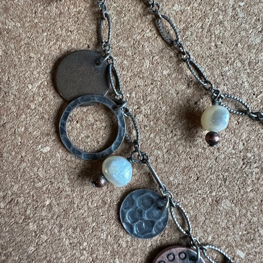 Silpada Sterling 925 Silver, Copper Coin & Pearl Tiered Necklace - Picture 5 of 6